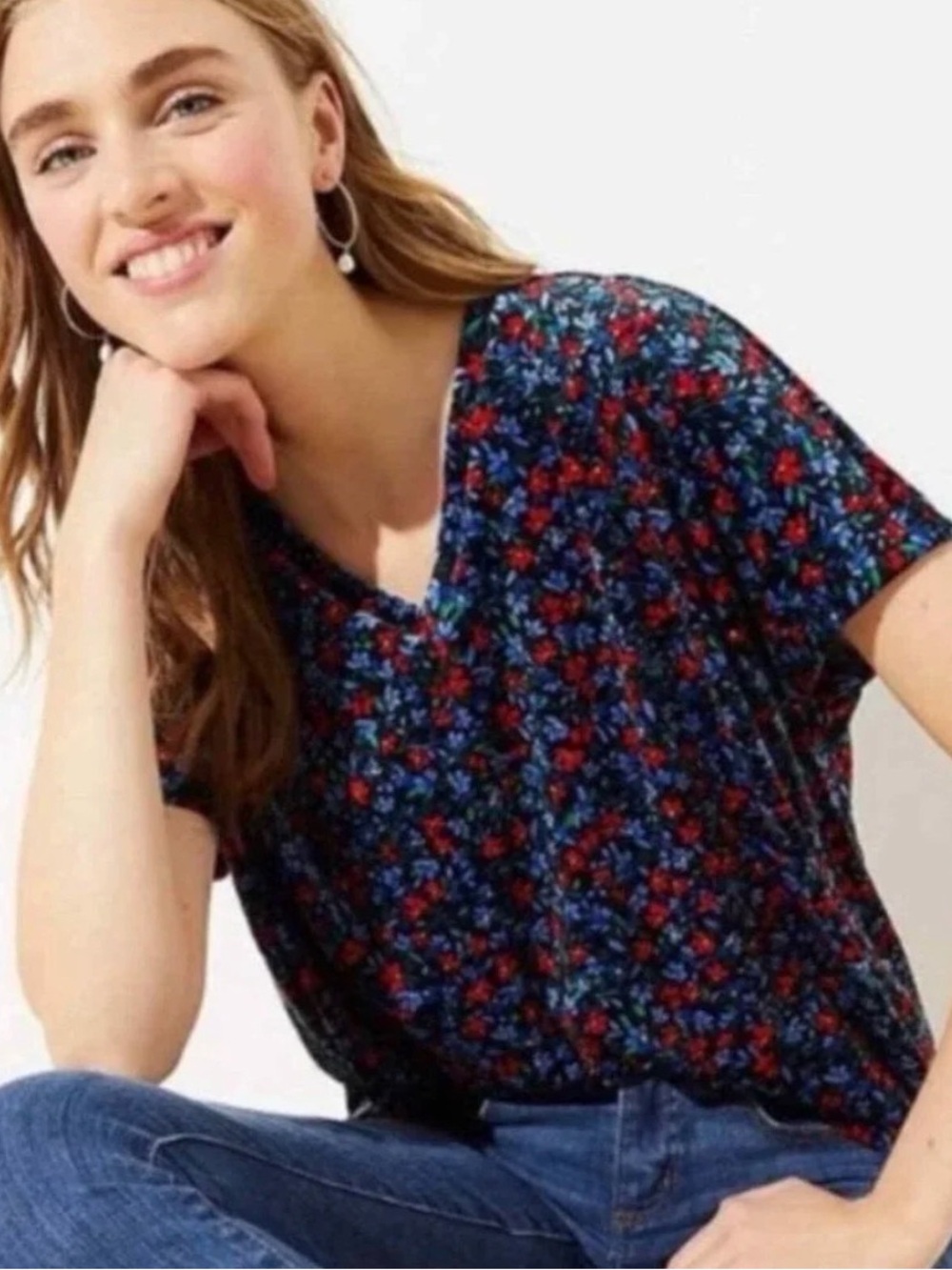 Floral blouse with red and blue flowers, Size s fr Loft
